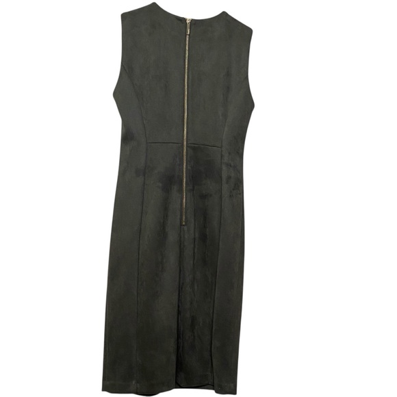 NWT  Calvin Klein Elegant Olive Green Suede Sheath Sleeveless Midi Dress Sz 8 - Picture 2 of 15